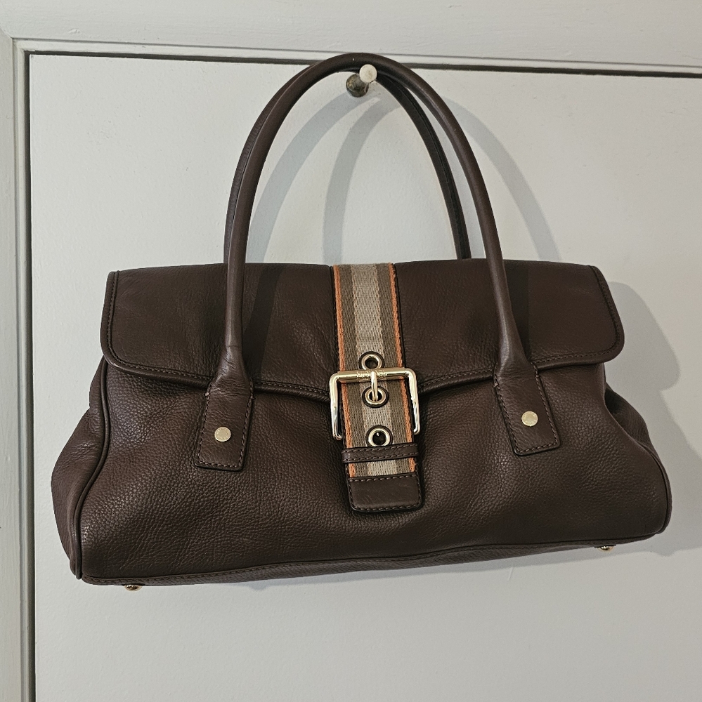 Michael Kors Bedford  Brown Pebbled Leather Large Satchel Tote Hand Bag Purse